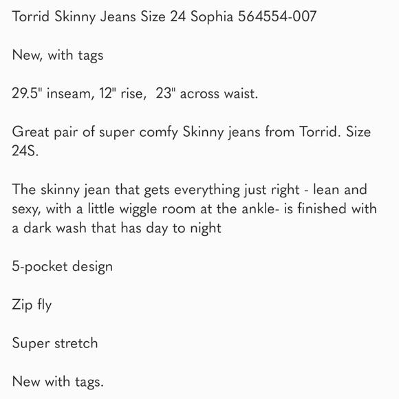 TORRID NWT Skinny Jeans Plus 24S - Picture 6 of 6